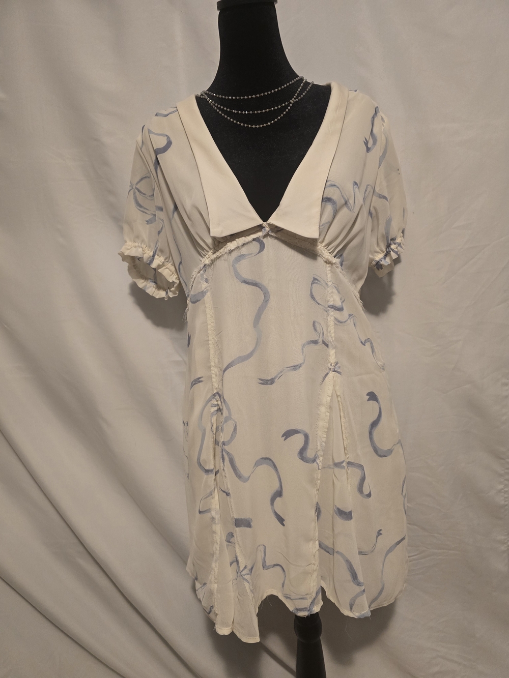 New With Tags Kimchi Blue Cream Mini Dress with Light Blue Abstract Swirl